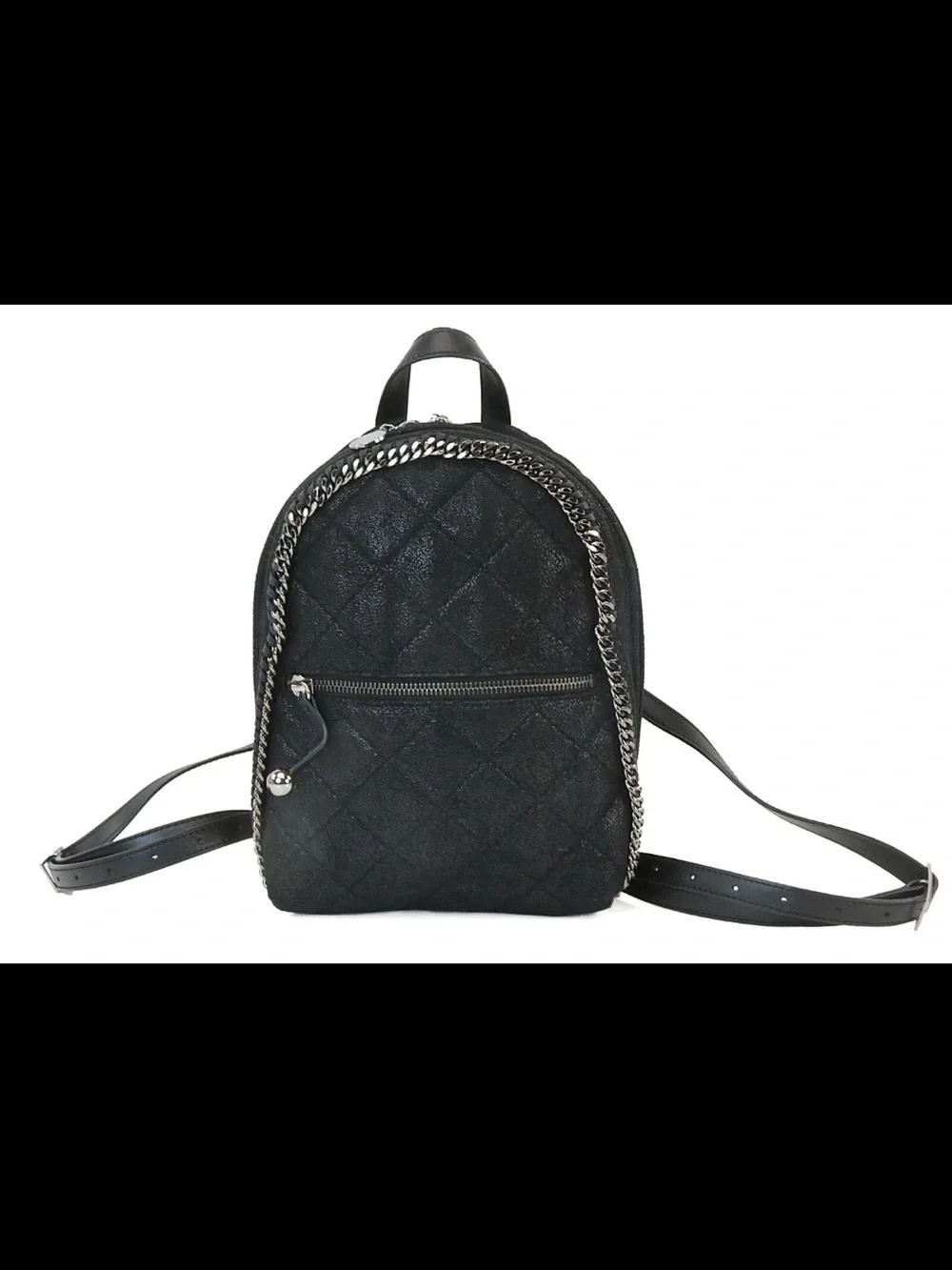 Stella McCartney Black Quilted Mini Backpack with Chain Trim